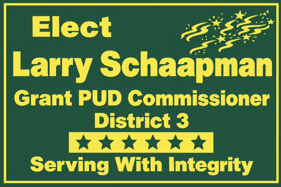 Green and yellow Elect Larry Schaapman yard sign — Serving With Integrity